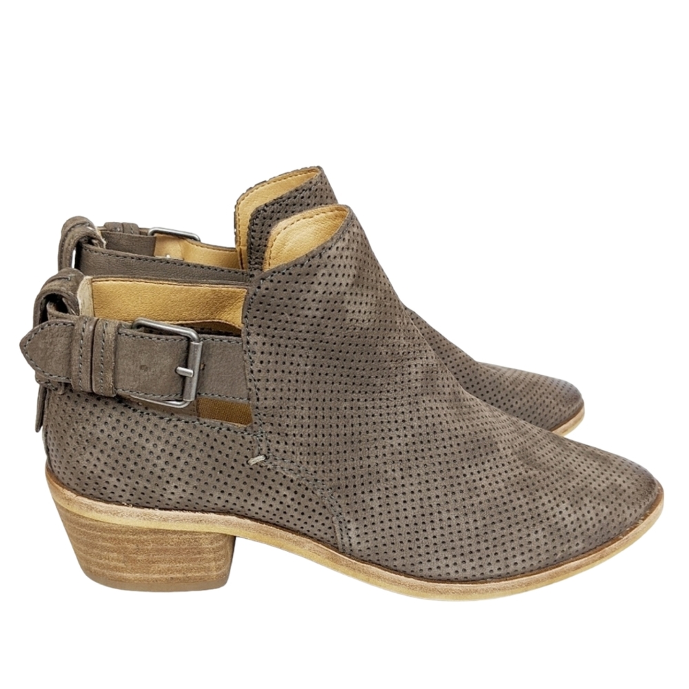Dolce Vita Kara Perforated Ankle Boots Booties Suede Taupe Buckled US Size 6
